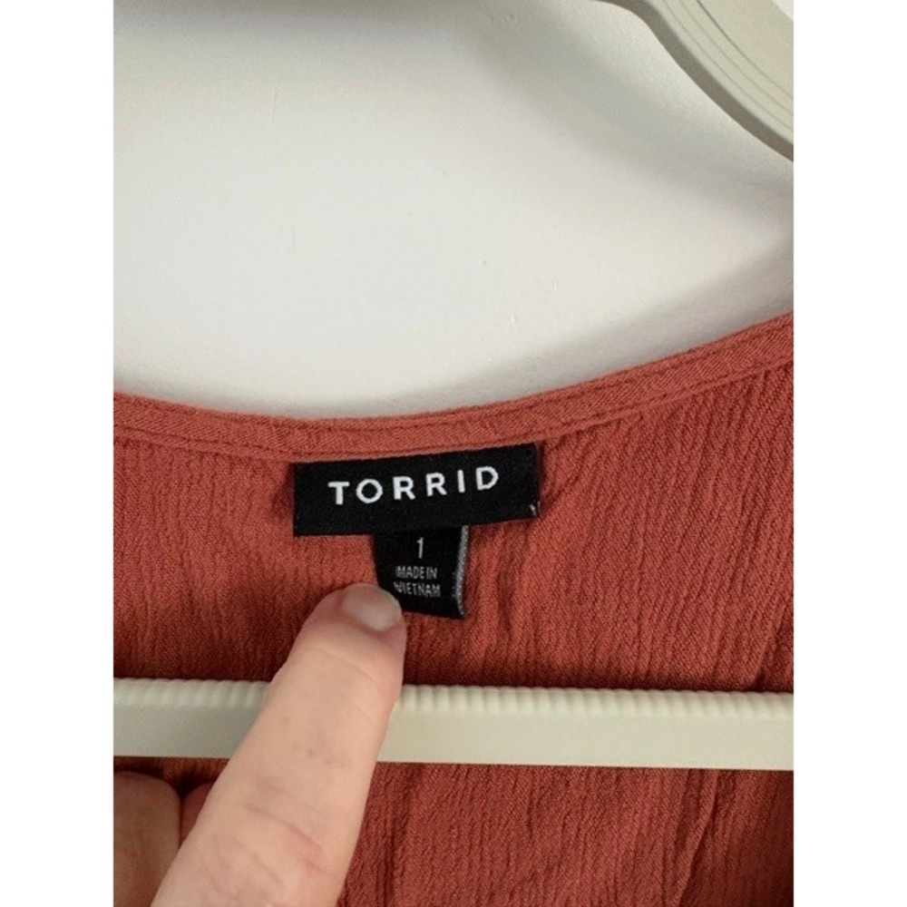 Torrid Womens Plus Size 1 Rust Terracotta Boho Lace Trim Babydoll Blouse Top - Picture 3 of 4